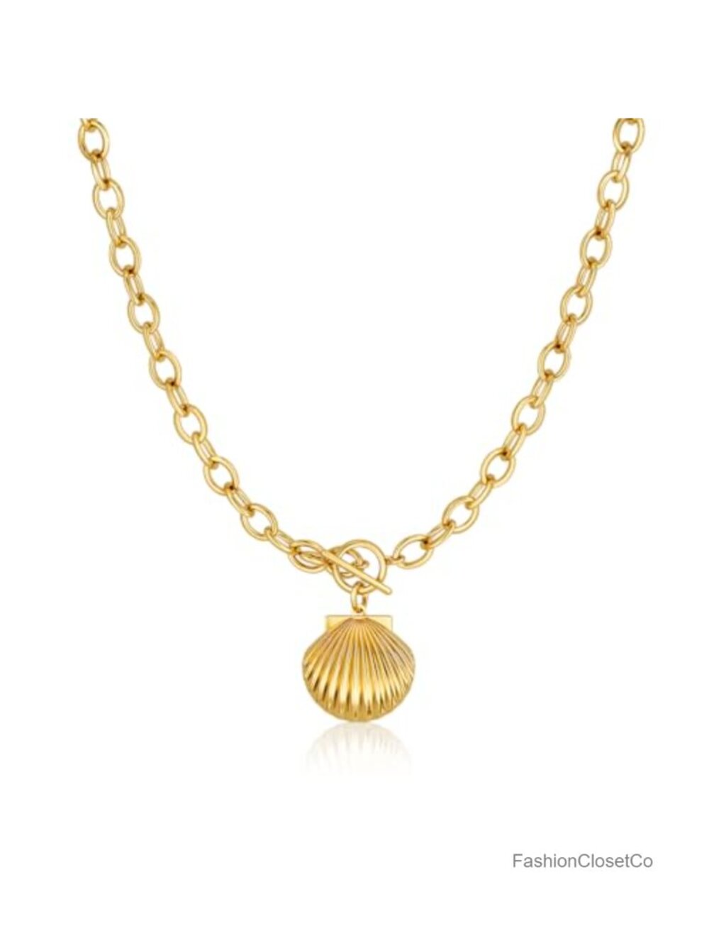 Chunky Heart Pendant Necklace 14K Gold Plated Toggle Clasp
